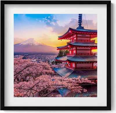 Produktbild von Japanische Architektur– Wandbild mit Rahmen – Gerahmtes Bild  – Wanddekoration – 50x50 cm –  Schwarz Rahmen