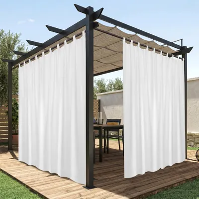 Produktbild von Outdoor Vorhang Extra Breite Wasserdicht Sonnenschutz Blickdicht Gardinen für Balkon Pavillon Terrassen Pergola, Weiß, B254xH213cm