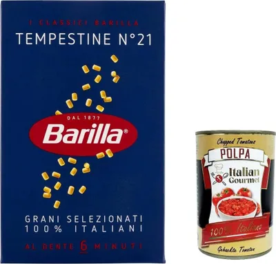 Produktbild von 5x Barilla Tempestine n° 21, Pasta 100% italienisch Nudeln aus Hartweizengrieß 500g Packung + Italian Gourmet Polpa di Pomodoro 400g Dose
