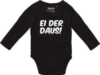 Produktbild von Huuraa Baby Body Ei der Daus Schriftzug 80 Black  Baumwolle Fairtrade Langarmbody Geschenkidee