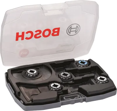 A set of Bosch Starlock cutting accessories in a clear plastic case.