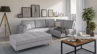 Produktbild von S-STYLE MÖBEL - Fußhocker mit Holzfüßen im skandinavischen Stil Marco aus Grau Luxusmicrofaser - B/T/H: 118 cm/73 cm/40 cm