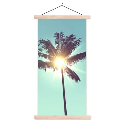 Produktbild von MuchoWow® Textilposter Palmen - Sommer - Sonne 60x120 cm mit holzfarbenen Rahmen - Holz