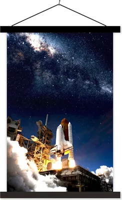 Produktbild von MuchoWow® Textilposter Weltraum - Sterne - Rakete 120x180 cm mit schwarzem Rahmen - Fotos
