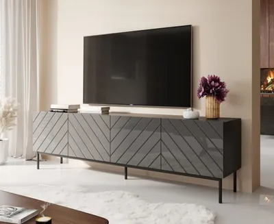 Produktbild von Szafka RTV ABETO na czarnym stelażu ze stali 200x42x60 grafit/grafit połysk