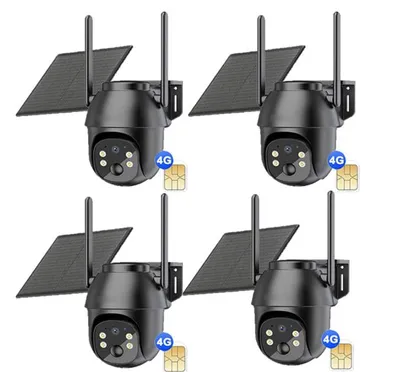 Image de 4 Pack 4G LTE caméra de surveillance extérieure avec carte SIM, caméra de surveillance extérieure avec app, panneau solaire, 2K