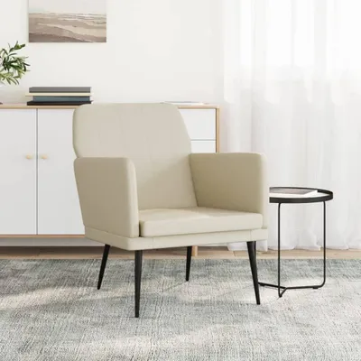 Produktbild von Cremefarbener Kunstledersessel, 61 x 78 x 80 cm, mit Schaumstoffpolsterung, Metallgestell sowie gepolsterter Rückenlehne und Armlehne für Wohnzimmer, Leseecke und Gästezimmer