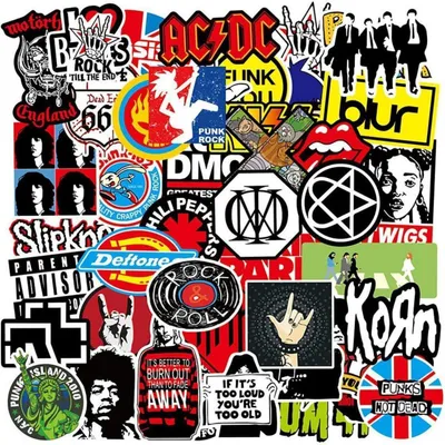 Zdjęcie produktu dla Zestaw naklejek, 100 sztuk, rockowa/punkowa tematyka, wodoodporne, winylowe, rozmiar 6-9 cm