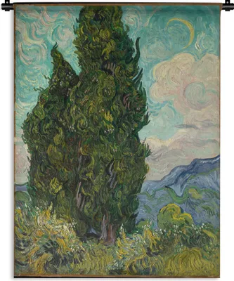 Produktbild von MuchoWow® Wandteppich Wandbehang Landschaft mit Zypressen - Vincent van Gogh 120x160 cm Tapisserie Dekoration Wandtuch - Wohnzimmer - Moderne