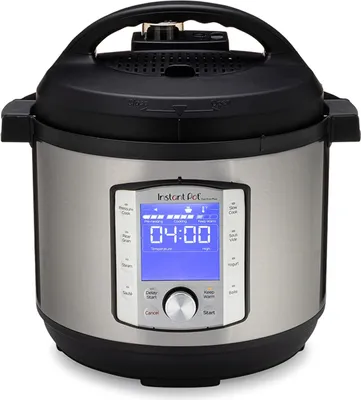 A front view of an Instant Pot Duo Evo Plus multi-cooker on a white background.