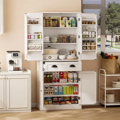 Zdjęcie produktu dla Szafa do przechowywania, 182 cm, biała, 4 drzwi, 1 szuflada, z półkami