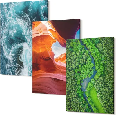 Produktbild von Wandbild – Leinwandbild – Leinwandbilder – Polycanvas – Kunstdruck – Modern – Panorama – Mehrteilig – 3-Teilig Set – Hochwertig – Lichtecht – Geruchslos – 20x30 Cm Je Element - Wasser in Bewegung Canyon und grüne Waldnatur