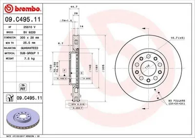 Immagine prodotto di 2x Disco freno BREMBO 09.C495.11 per ALFA ROMEO GIULIA (952_) 45mm 305mm