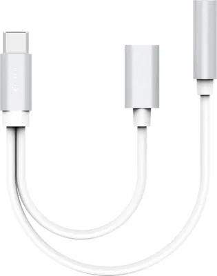 Produktbild von XLAYER Type-C auf 3,5mm Aux + Type-C Adapter – Weißer Audioadapter für Smartphones