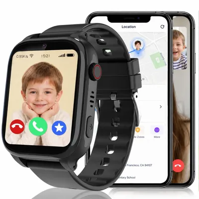 Produktbild von 4G Smartwatch Kinder IP68 Kinderuhr mit GPS Telefon SOS Schulmodus Schwarz-B