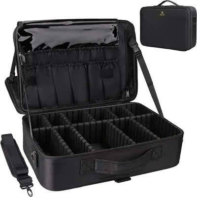 Imagen del producto de Estuche de maquillaje, de 3 niveles, de 42 cm (16,5 pulgadas), con gran capacidad de almacenamiento, ideal para cosméticos