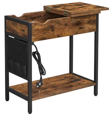 Produktbild von Beistelltisch - Sofatisch - Mit Steckdosen und USB-Ports - Klappbare Tischplatte - Schwarz