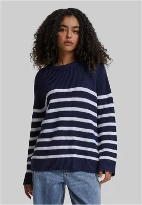 Imagen del producto de Suéter de mujer Urban Classics, diseño a rayas con textura vertical, color azul marino/blanco - Talla XS