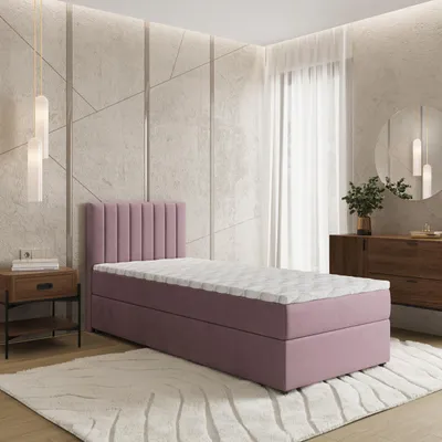 Produktbild von Masseno Boxspringbett BRESEL 100 100x200 cm Komplett-Set mit Bonell Matratze und Topper, Polsterbett mit Bettkästen -Rosa, KRONOS 27