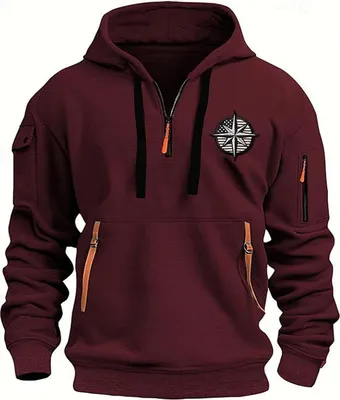 Produktbild von ASKSA Herren Hoodie Basic Jogging Sport Hoodie Kordelzug Mit Taschen Slim Fit Reissverschluss Gym Pullover,B Weinrot,L