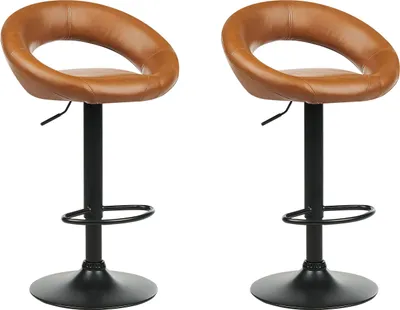Produktbild von BELIANI Barhocker Goldbraun Kunstleder Höhenverstellbar Drehbar mit Rückenlehne Schwarzes Metallgestell Fußstütze Modern Kücheninsel Küchenbar