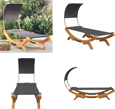 Image de vidaXL Lit Lounge avec toit 100x200x126 cm Bois courbé massif Anthracite - Lit Lounge - Lits Lounge - Lit Lounge Extérieur - Lit Extérieur