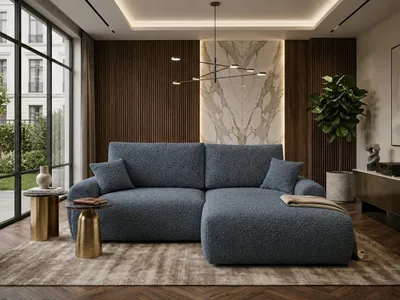 Produktbild von NORDELO Ecksofa mit Schlaffunktion und Bettkasten MALVITO Dunkelblau 260x170x77 cm Eckcouch L-Form Schlafsofa Stoff ARENA Bouclé