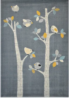 Produktbild von Kinderzimmerteppich rechteckig Vögel (Grau) 120 x 170 cm