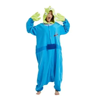 Produktbild von Alien Onesie Pyjama Herren Damen – 3 Augen Kigurumi Fleece Overall L