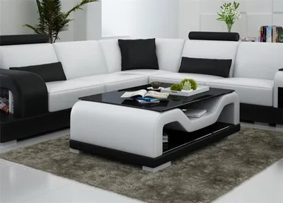 Produktbild von Schwarzer Couchtisch Glastisch Sofa Beistell Moderner Tisch  Gepolsterte Tische