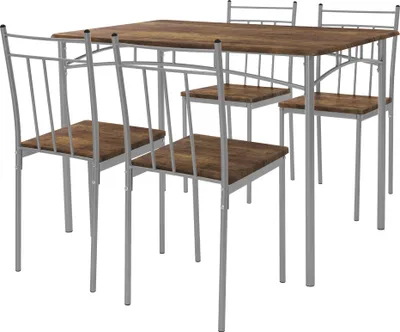 Produktbild von ML-Design 5-teilig Essgruppe, Esstisch mit 4 Stühlen, Vintage, Holz, Esszimmerstühle mit Metallbeinen