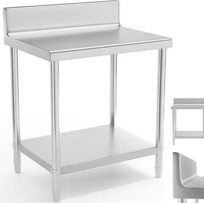 Image de Expondo Royal Catering Table de travail en acier inoxydable - ECO - 80 x 60 cm - 250 kg - Rebord -