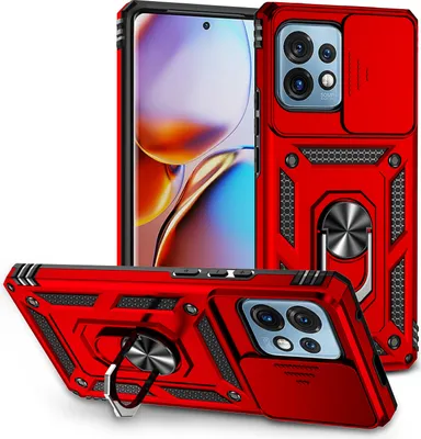 Produktbild von Motorola Edge+ 2023 Hülle mit Schiebe Kamera Schutz und Ringhalter Ständer Schutzhülle für Motorola Edge+ (2023) Rot