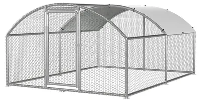 Obrázek produktu pro Kurník Peviasot s voliérou, rozměry 3 x 4 x 2 metry, plocha 12 m², oblouková střecha, konstrukce z pozinkované oceli o tloušťce 25 mm, ocelové pletivo z PVC a bílá ochranná plachta z polyetylenu
