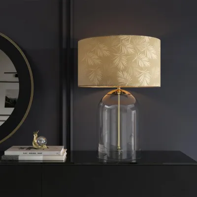 Produktbild von riess-ambiente Moderne Tischlampe CLASSICO 55cm transparent Glas weiß gold Leinenschirm