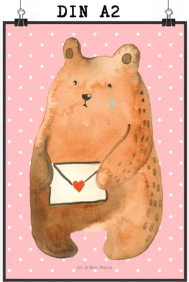 Produktbild von Mr. & Mrs. Panda Bild Bär Liebesbrief DIN A2 - Rot Pastell - Geschenk, drucke, Sehnsucht, Plakat, Deko, Wandbild, Liebeskummer, wanddeko, Vermissen, Teddy, Partner