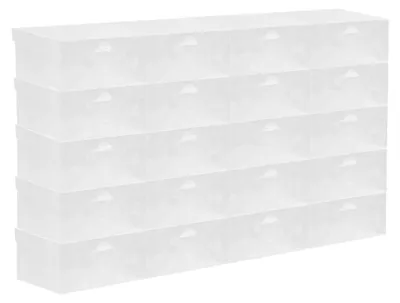 Image de Boîtes à chaussures - Lot de 20 boîtes de rangement - Empilables - Pliables - 28 × 18 × 10 cm par boîte - Pour des chaussures jusqu'à la pointure 39 - Plastique PP - Transparentes
