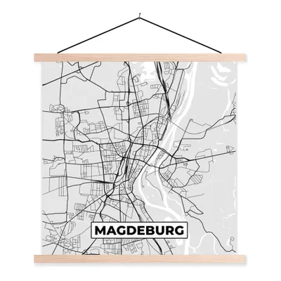 Produktbild von MuchoWow® Textilposter Deutschland - Stadtplan - Magdeburg - Karte 40x40 cm mit holzfarbenen Rahmen - Posterleiste