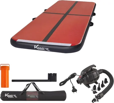 Produktbild von Aufblasbare Turnmatte für Gymnastik – 4 m Fitnessmatte mit Tragetasche und Luftpumpe – UV-beständig