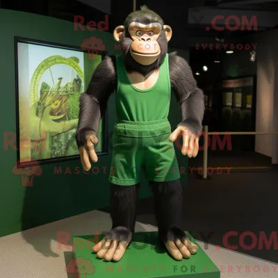 Productafbeelding van Mascot REDBROKOLY karakter van een groene chimpansee gekleed met een tanktop en stropdassen