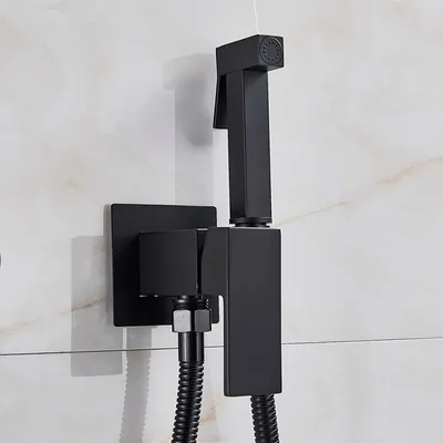 Produktbild von Bidet Wasserhahn Messing Duscharmatur Unterlegscheibe Mischer Kalt-Warmwasser-Mischer Kran Platz Dusche Sprühkopf Wasserhahn Toilettenarmaturen,Matt-schwarz