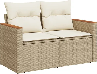 Image de vidaXL Canapé de jardin avec coussins 2 places Beige Poly Rattan