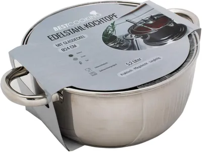 Produktbild von Edelstahl-Kochtopf mit Glasdeckel, 5,2 L, 24 cm