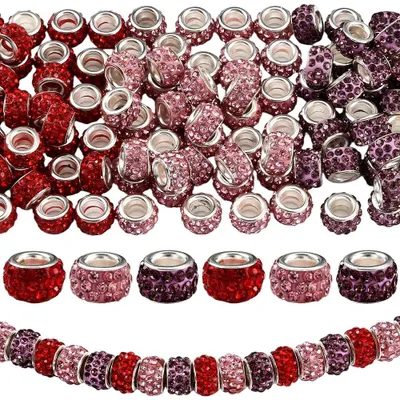 120 Bergkristallperlen, rot/rosa/violett, Rondelle, 1 Beutel