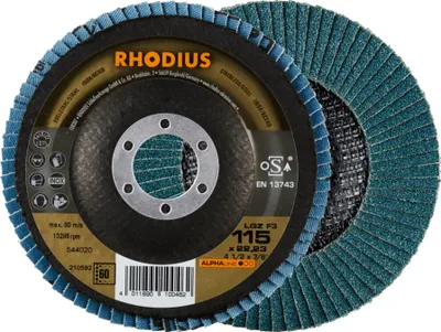 Produktbild von RHODIUS ALPHAline LGZ F3 Fächerschleifscheibe 115 x 22,23 mm K60 10 Stk