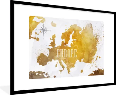 Produktbild von MuchoWow® MuchoWow® Gerahmtes Poster Weltkarten - Europa - Gold 90x60 cm - Poster mit zchwarzem Bilderrahmen - Wanddekoration - Fotos