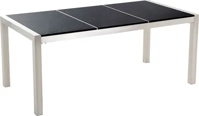 Produktbild von BELIANI Gartentisch Schwarz/Silber Granit/Basalt Edelstahl 180 x 90 cm Poliert Modern Outdoor