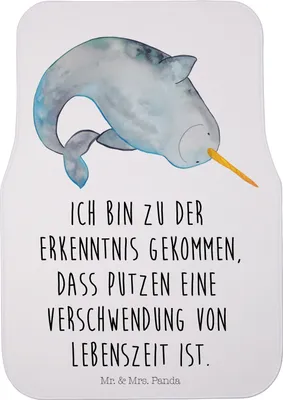 Produktbild von Mr. & Mrs. Panda Automatte Narwal - Weiß - Geschenk, Putzen, Fahrzeugteppich, Meer, Wal, Autoteppich, Auto Fußmatte, Hausfrau, Kinderzimmer, Fürs, Aufräumen