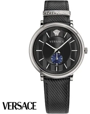 Produktbild von Versace VEBQ00918 V-Circle silber schwarz Leder Armband Uhr Herren NEU