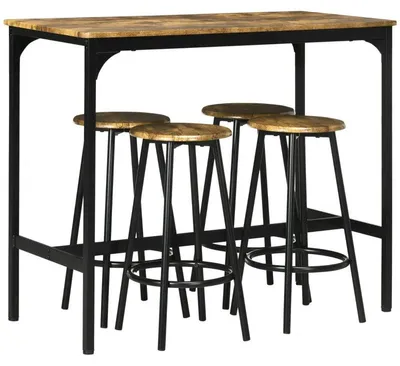 Produktbild von 5-teiliges Industrie-Barset mit 4 Barhockern | Farbe: Rustikales Braun | Abmessungen: 50x110x89,5 cm